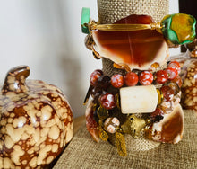 Load image into Gallery viewer, stack of bracelets and bangles orange green brown white
