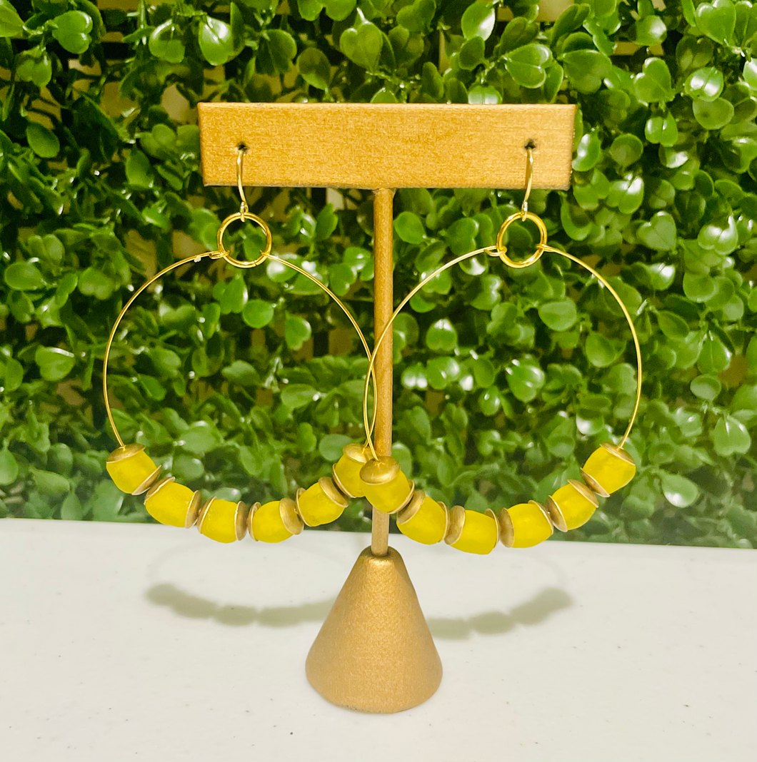 Yellow Mini African Glass - Hoop earrings