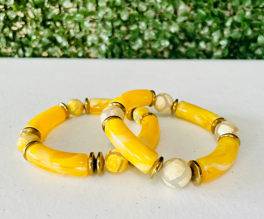 Yellow/White -  Tube Stretch Bracelet