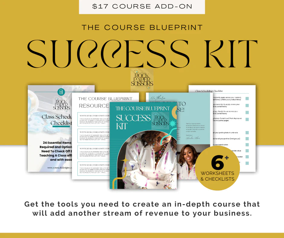 colorful graphic of 5 pages of the success kit with price and short description of the kit contents